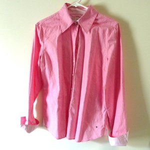 Tommy Hilfiger pink woven paisley cotton button down shirt flip cuffs Lg